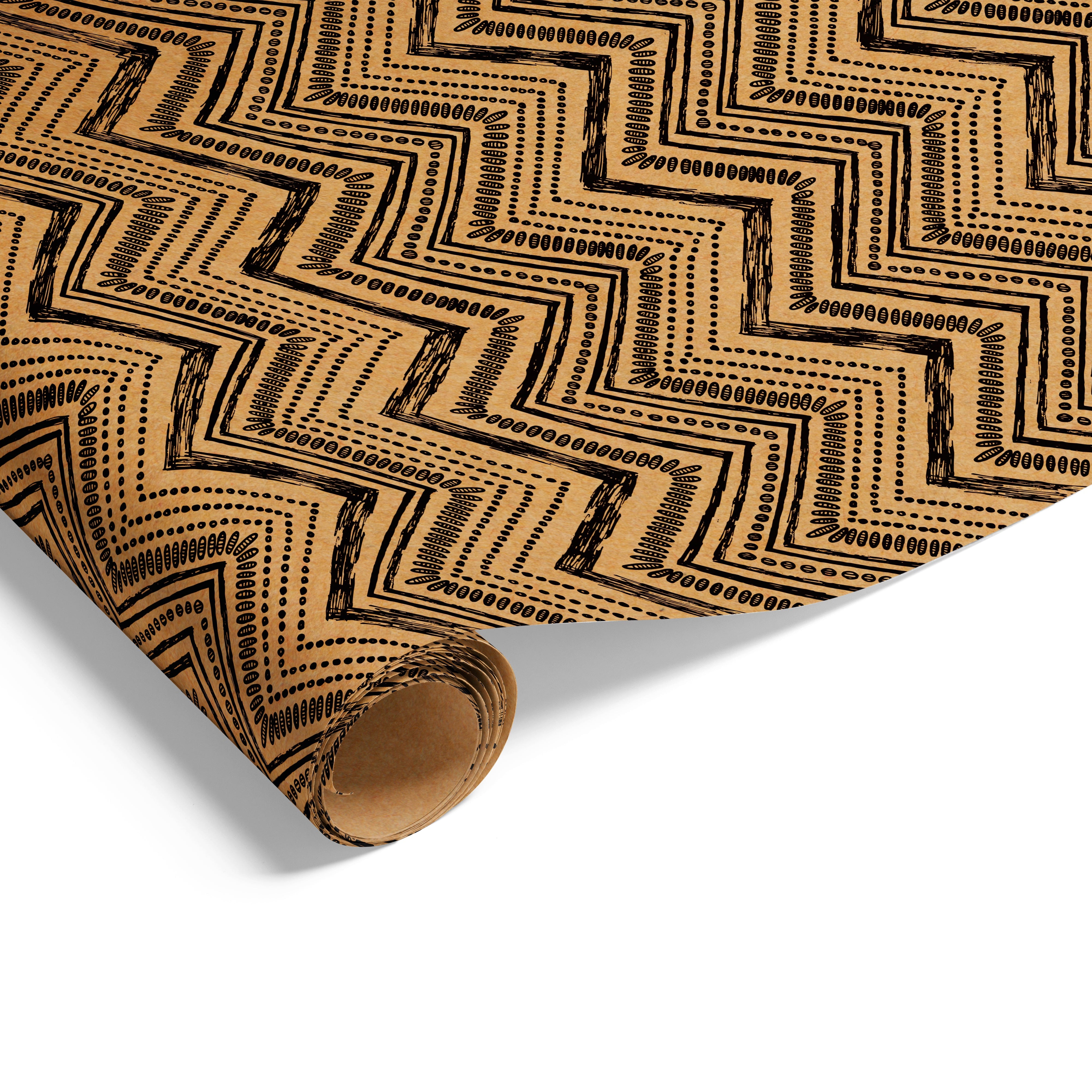 Chevron Sketch on Kraft Wrap Black