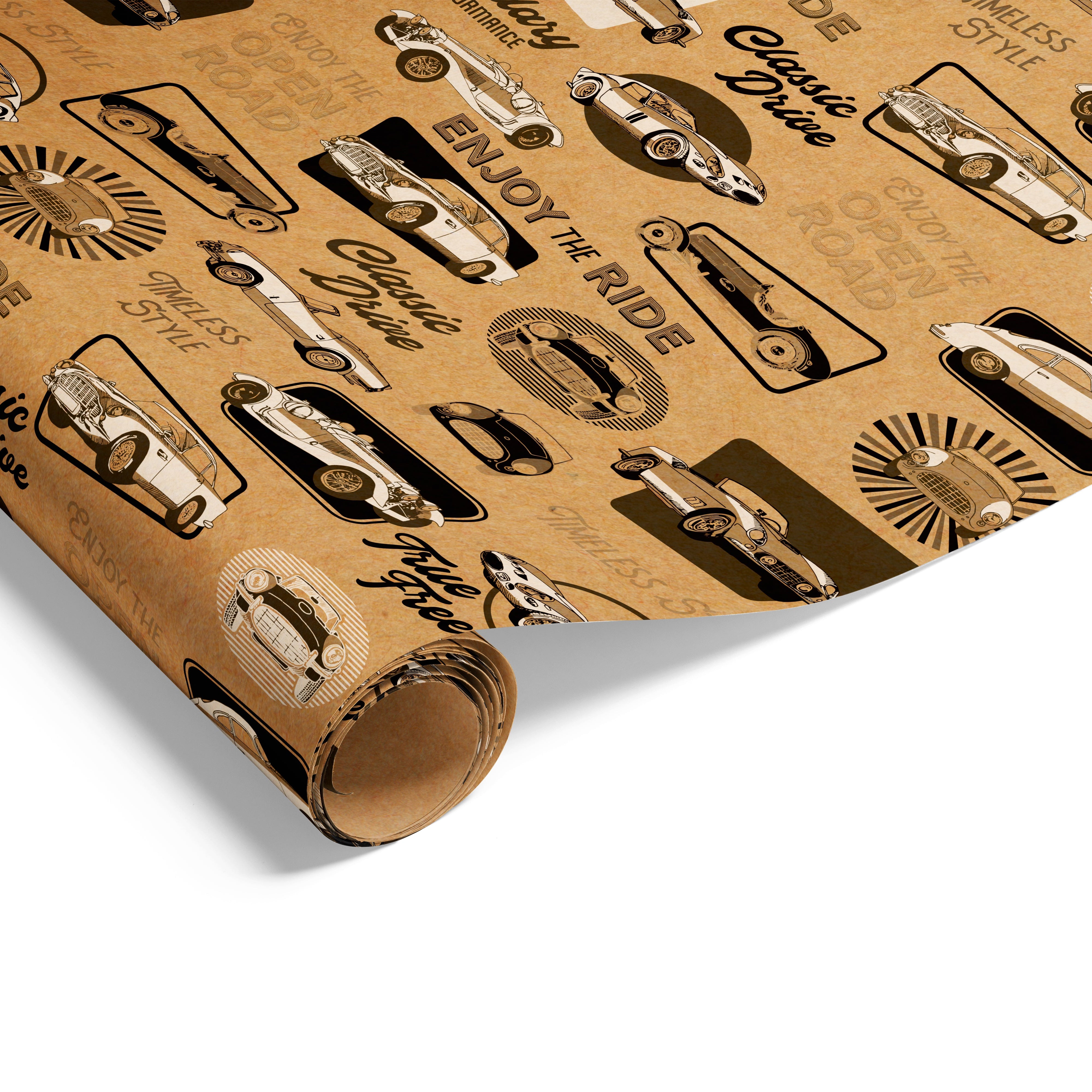 Vintage Cars on Kraft Wrap