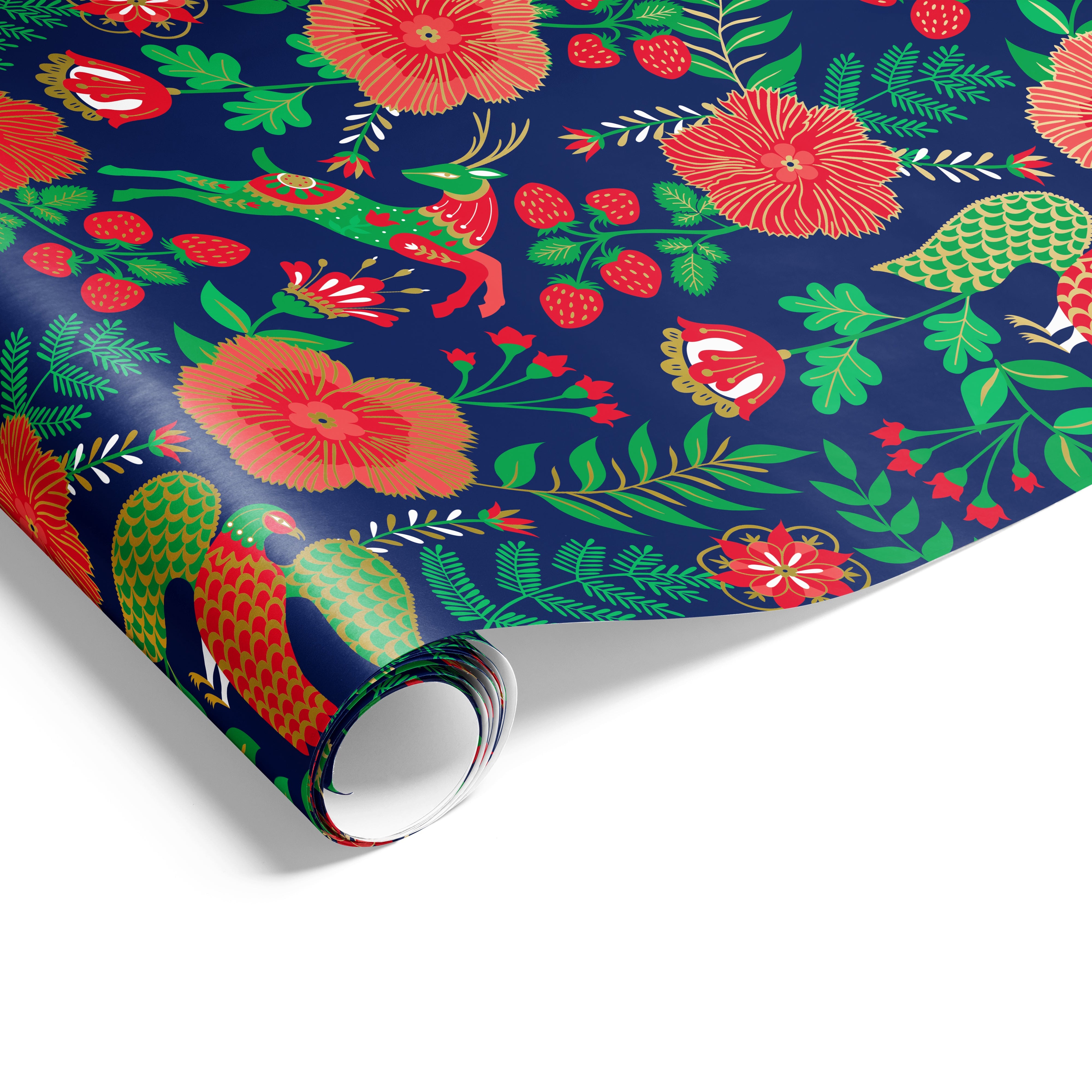 Reindeer Garden Wrap Navy Green Red