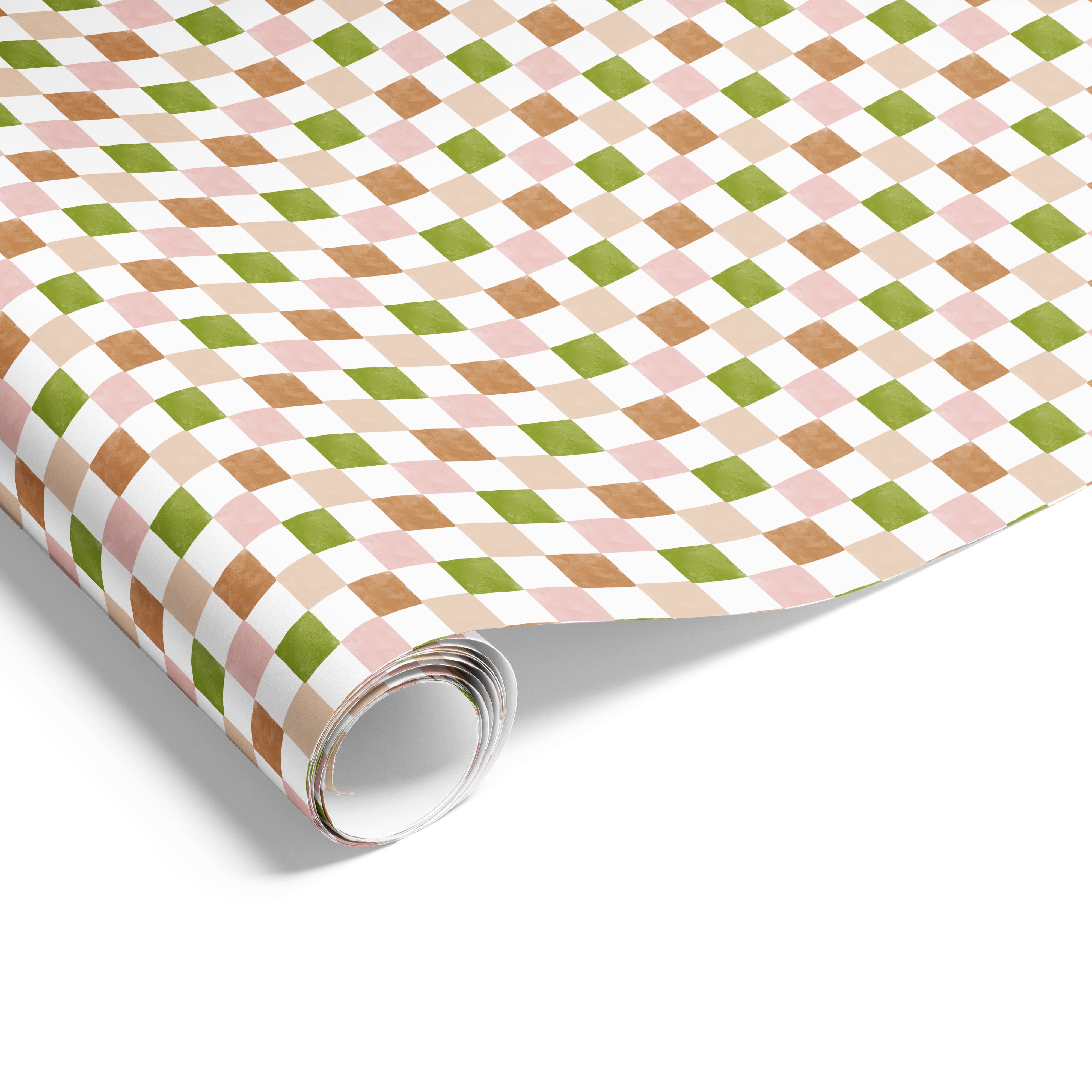 Mosaic Squares on Matte Olive Beige Pink
