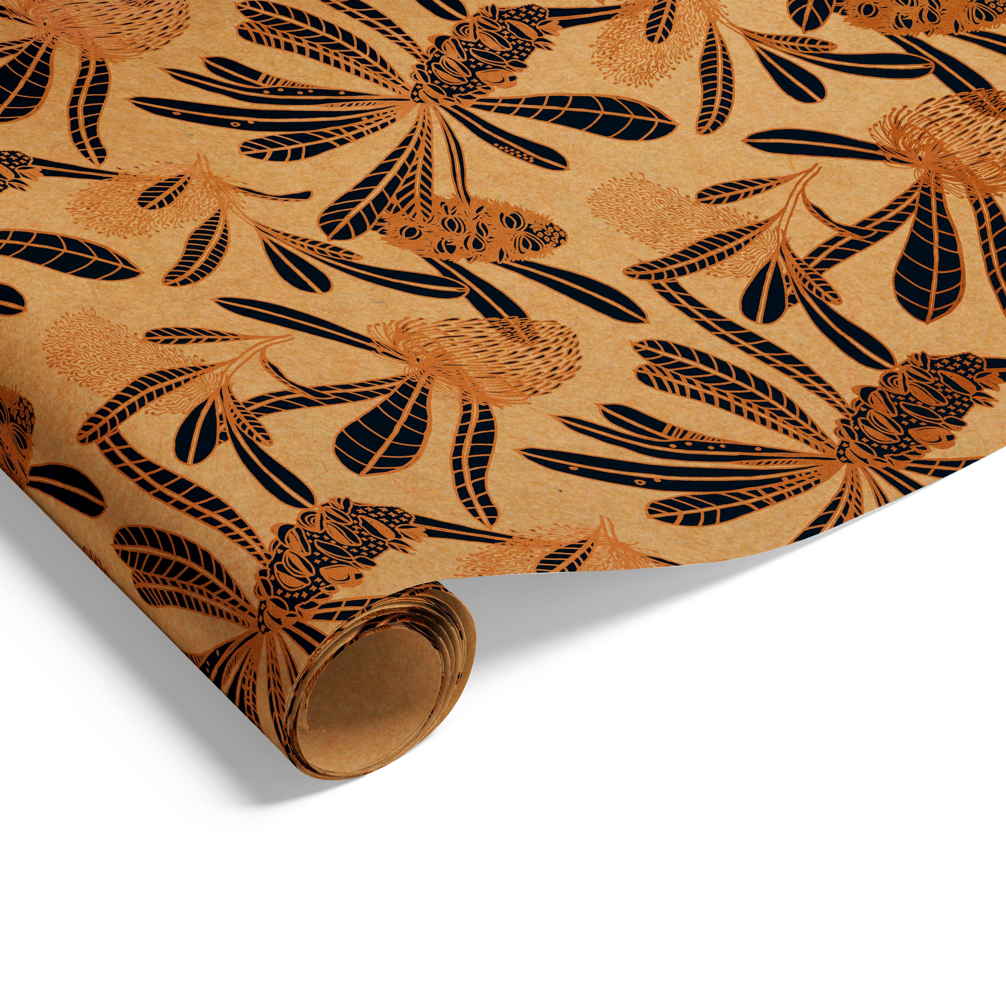 Banksia on Kraft Wrap Navy Copper