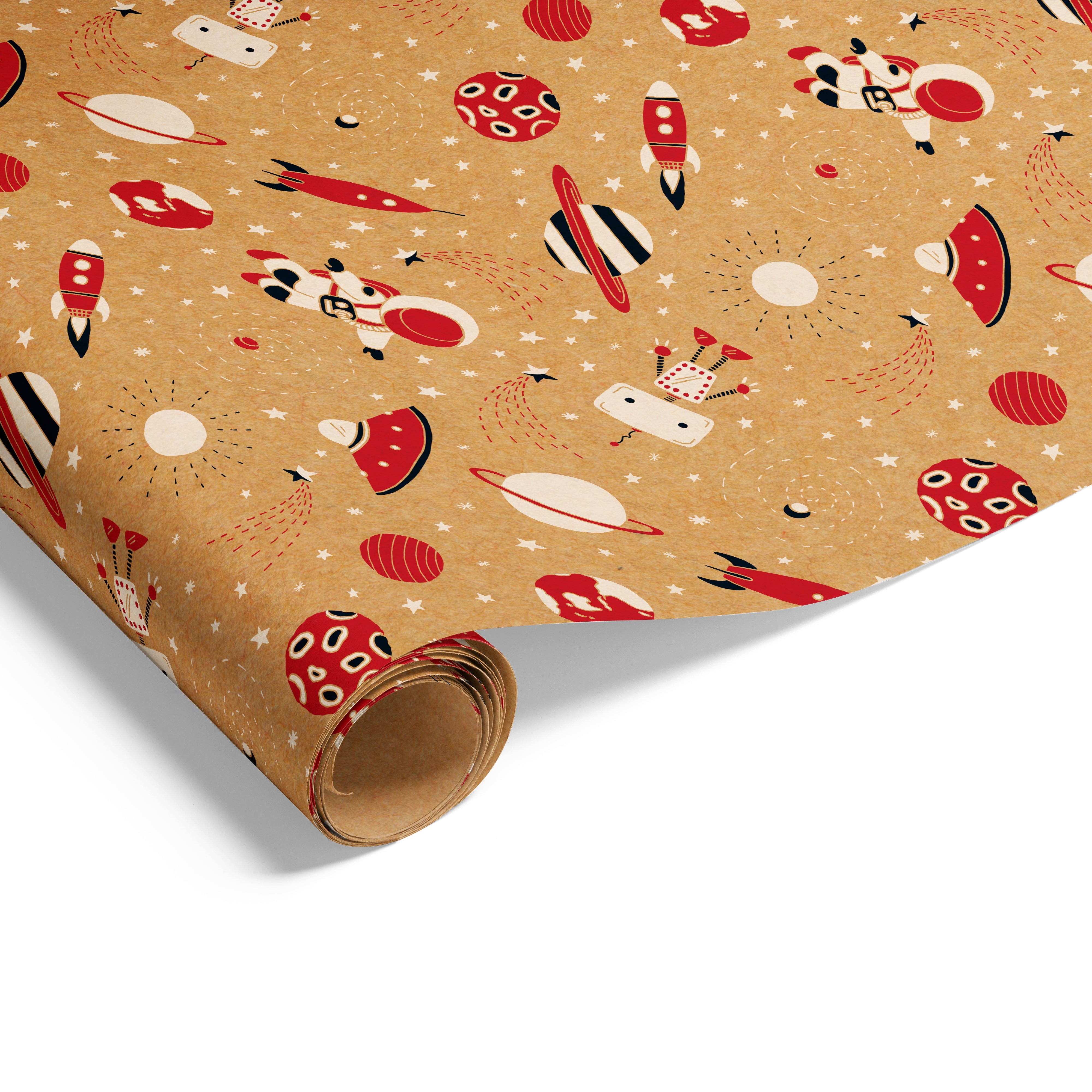 Space on Kraft Wrap Red White Navy