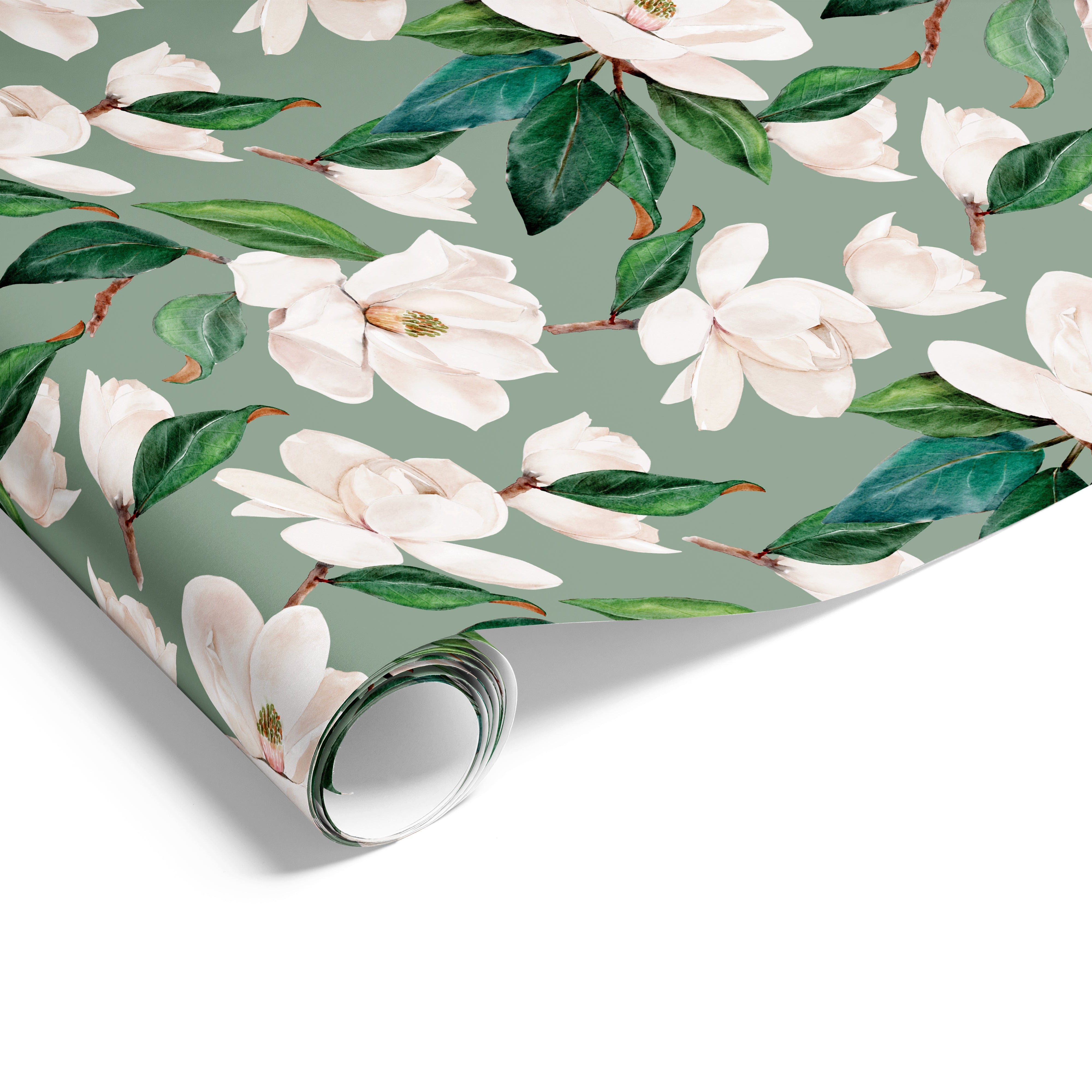 Watercolour Magnolia on Matte Sage