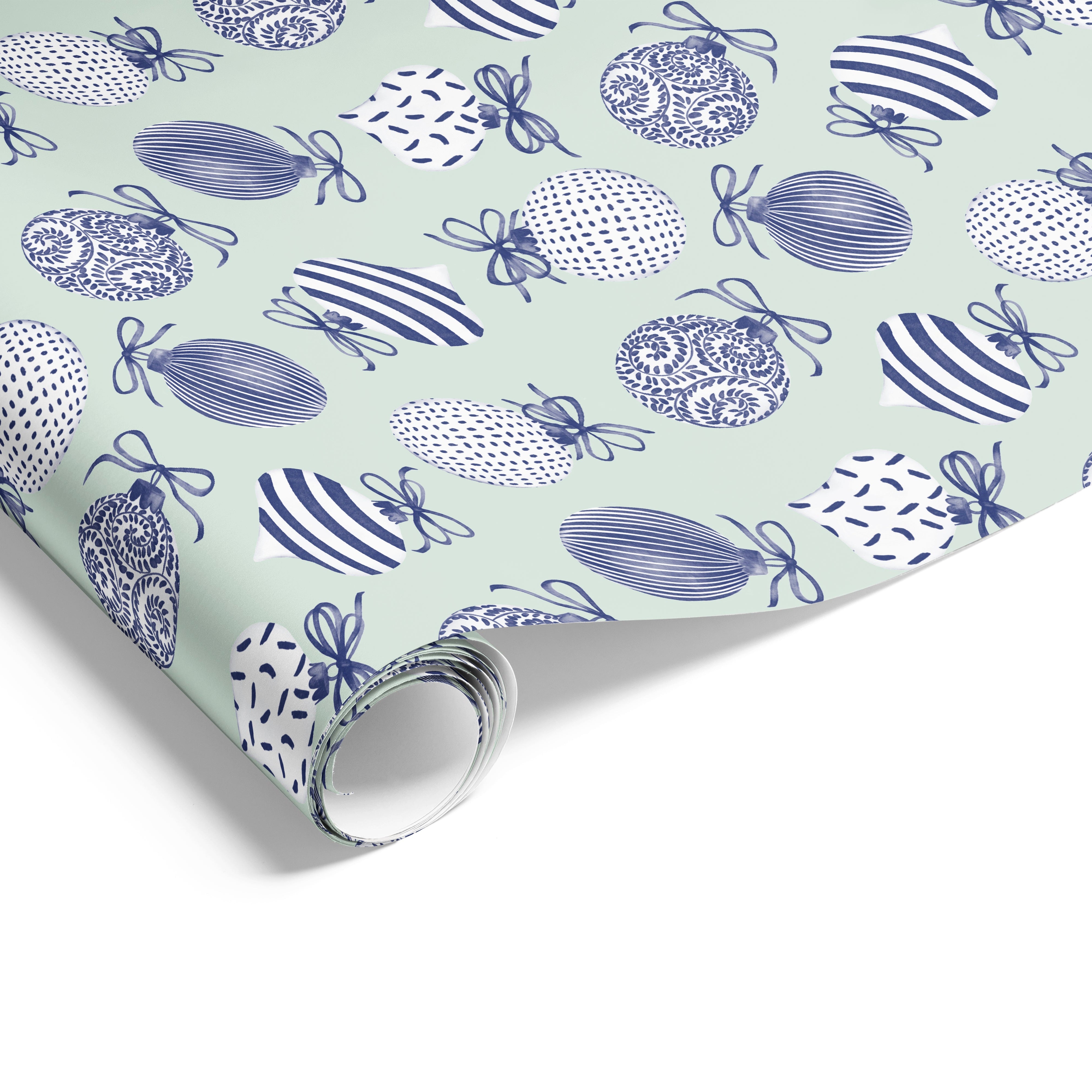 Xmas Watercolour Baubles on Matte Wrap Blue Green