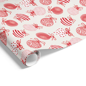 Xmas Watercolour Baubles Wrap Red Beige