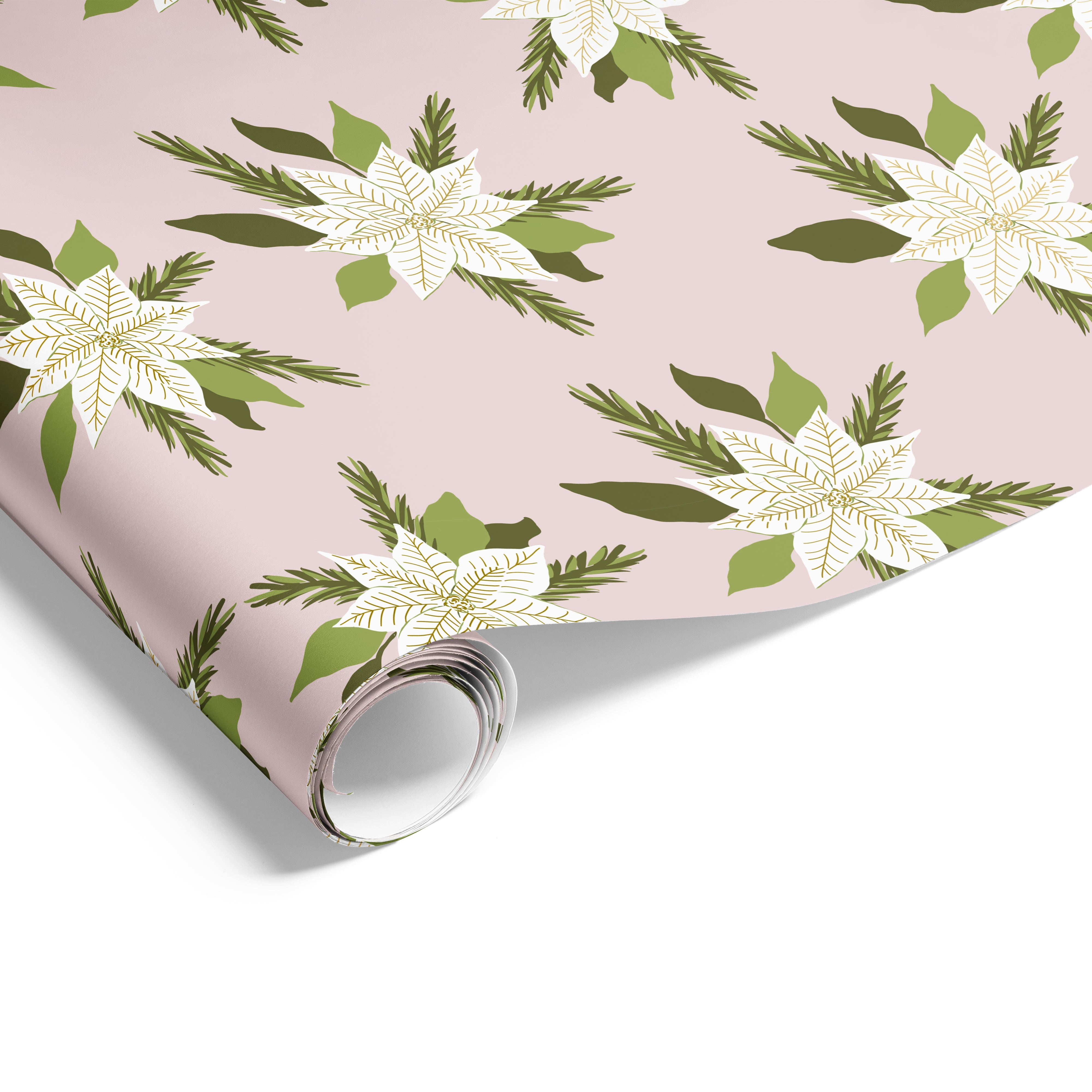 White Poinsettia on Matte Wrap Blush Pink