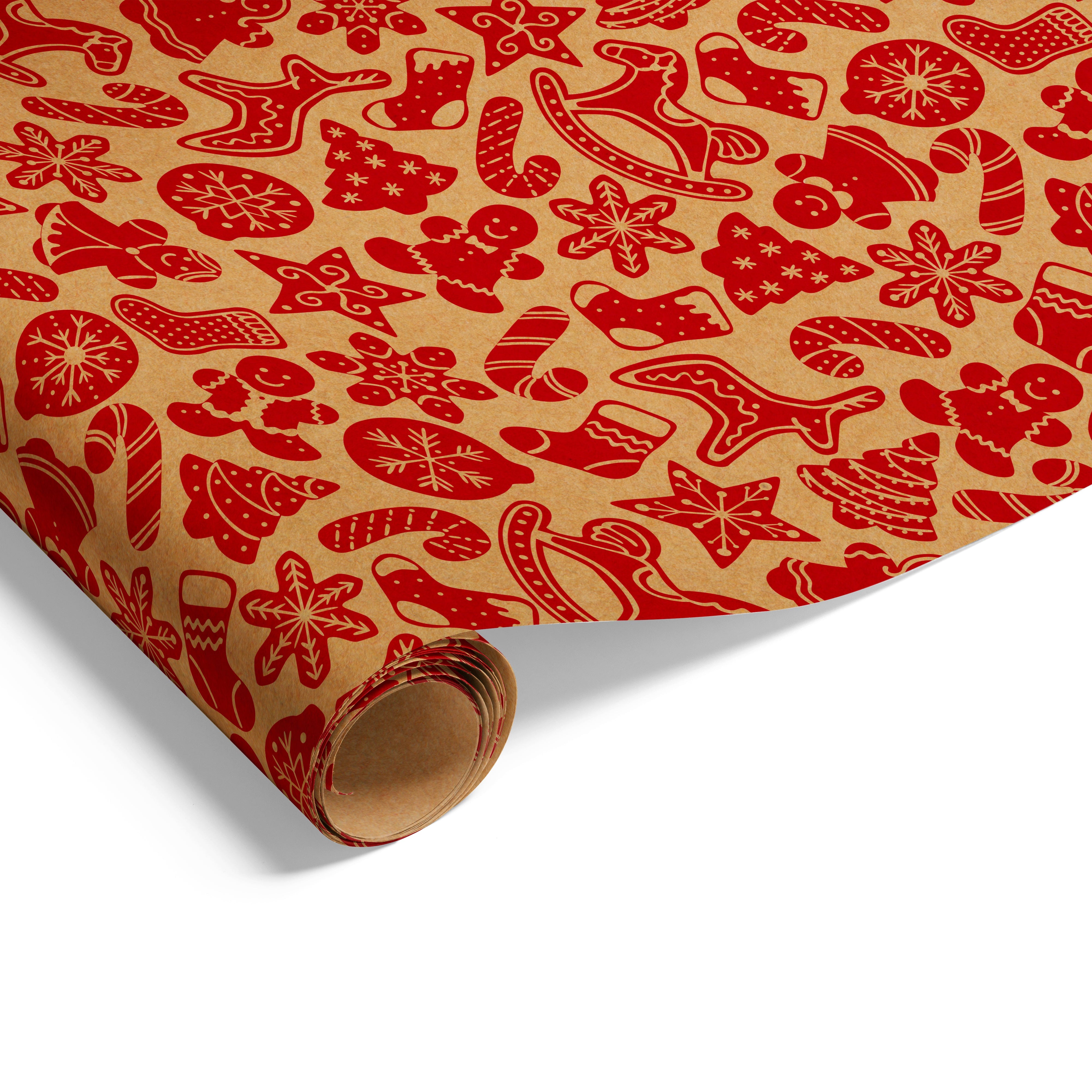 60cm Xmas Gingerbread on Kraft Wrap Red